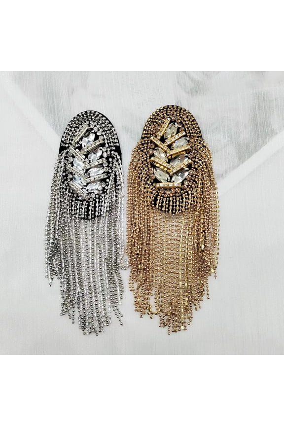 Shoulder Tassels Epaulet Beaded Tassels Chain Rhinestones DIY Clothing Accessories Men Women Shoulder Board Badge Brooch for Hat Golden