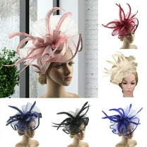 Eosunjian Solid Color Elegant Fascinator Hat with Hair Clip Decorative Feather Bowknot Mesh Decor Pillbox Hat Hair Accessories