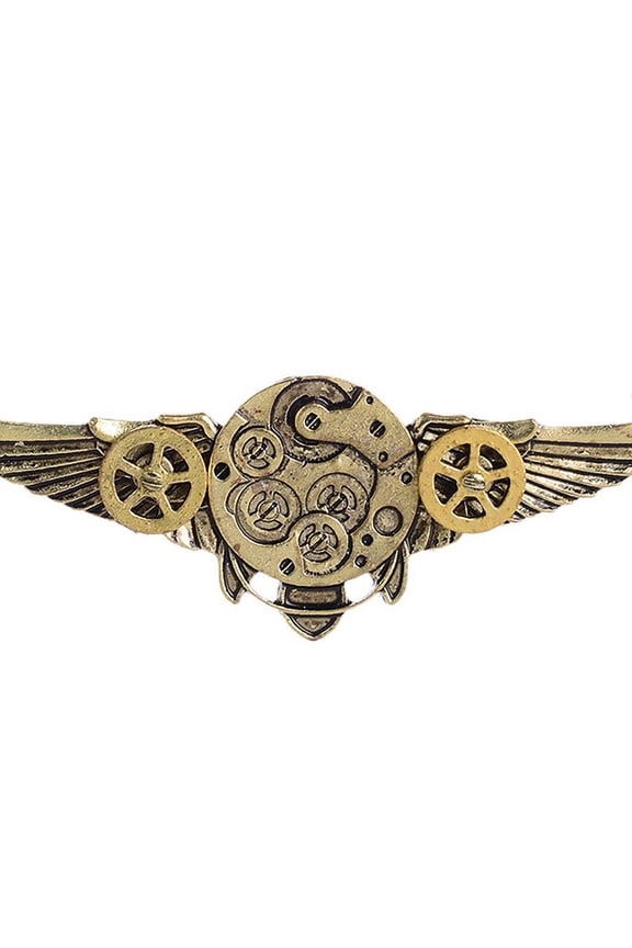 Steampunk Antique Angle Wings Gears Pendant Long Chain Statement Necklace