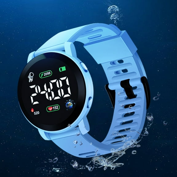 Eosunjian Student Watch LED Display Waterproof High Accuracy Long Battery Life Low Consumption Precise Time Casual Silicone Watchband Electronic Watch for Outdoor Black
