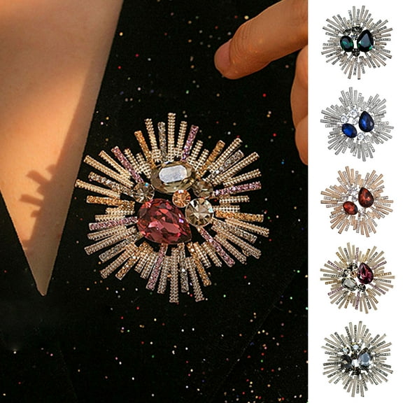 Eosunjian Unisex Brooch Flower Shape Rhinestone Decor Retro Bag Suit Coat Collar Hat Scarf Decoration Clothes Pin Party Prom Bride Wedding Garment Jewelry Red