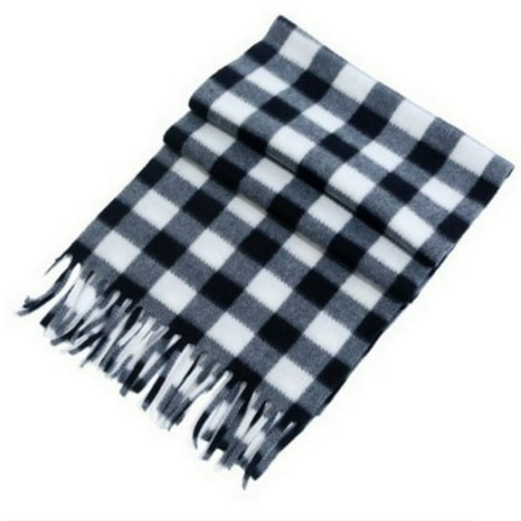 Eosunjian Unisex Winter Scarf Color Matching Plaid Print Tassel Thick Warm Soft Double-sided Plush Long And Wide Keep Warm Neck Protection Lady Fall Scarf (Black)