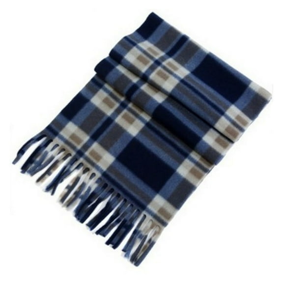 Eosunjian Unisex Winter Scarf Color Matching Plaid Print Tassel Thick Warm Soft Double-sided Plush Long And Wide Keep Warm Neck Protection Lady Fall Scarf (Dark Blue)