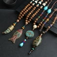 thumbnail image 1 of Eosunjian Vintage Ethnic Style Pendant Necklace Wood Beaded Handmade Women Sweater Necklace Jewelry Gift Fashion Accessories Style D, 1 of 13
