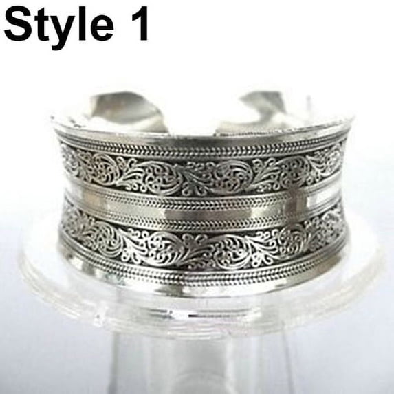 Eosunjian Vintage Tibetan Silver Elephant Carved Open Bangle Cuff Wide Bracelet Jewelry