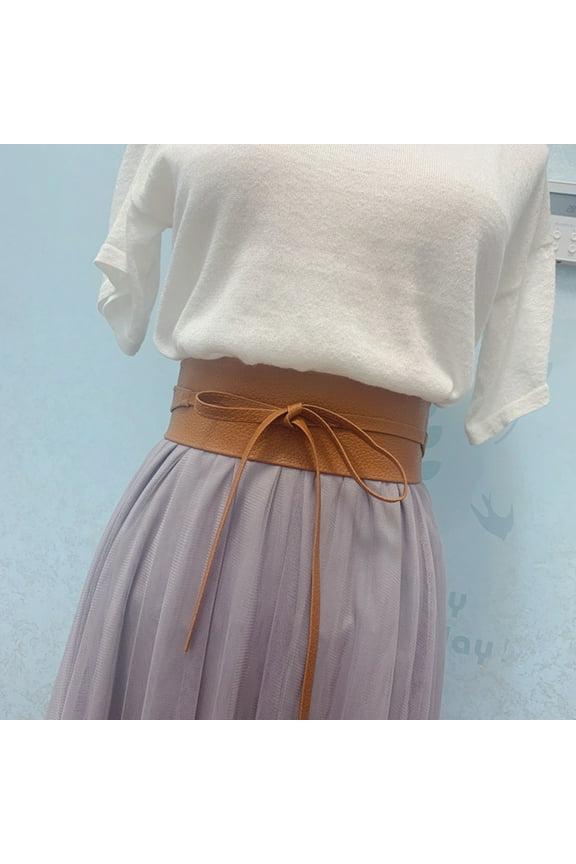 Waist Belt Firm Soft Faux Leather Self Tie Wide Waist Band for Women Black Straps style