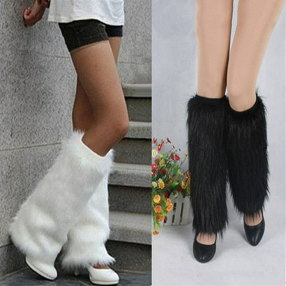 Eosunjian Winter Fashion Women Boot Covers Furry Solid Color Faux Fur Soft Leg Warmers