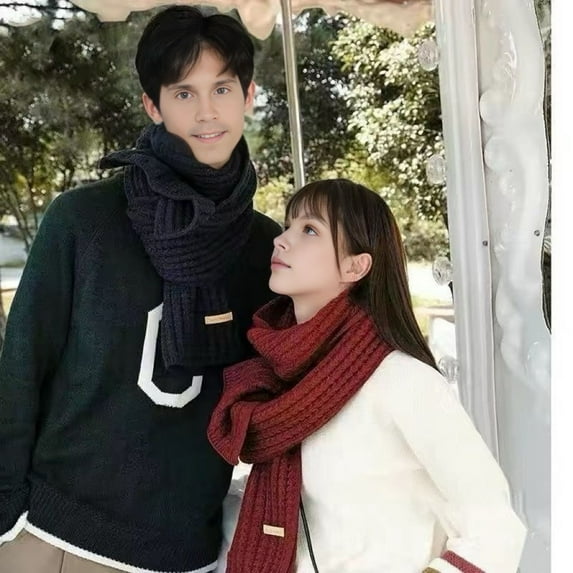 Eosunjian Winter Scarf Solid Color Thickened Warm Knitting Scarf Men Women Long Neck Wrap Garment Clothing Accessories Grey