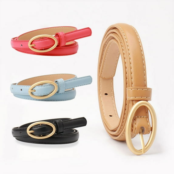 Eosunjian Women Belt Metal Oval Buckle Decor Multi Holes Design Adjustable Length Belt Imitation Leather Waist Strap Shirt Sweater Accessory Pink