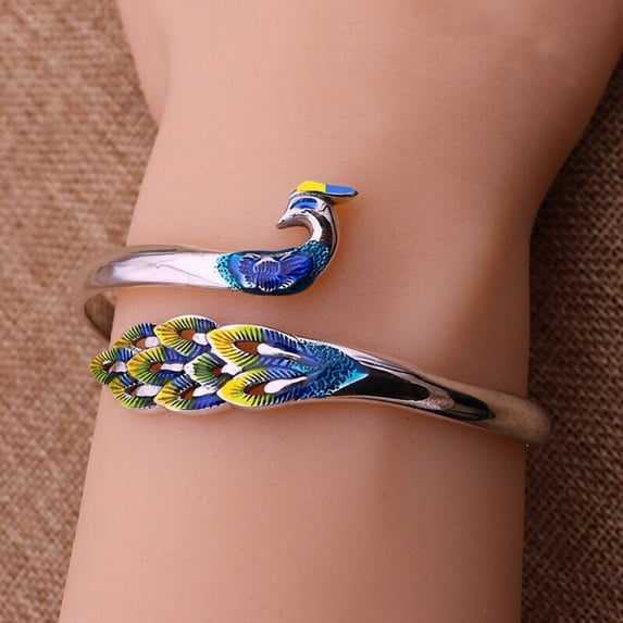 Eosunjian Women Bracelet Colorful Peacock Jewelry Elegant Electroplating Ring Bangle for Wedding Bracelet