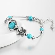 Eosunjian Women Bracelet Simulation Turquoise Beaded Jewelry Bright Luster Long Lasting Bangle Jewellery Gift Silver