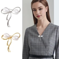 Eosunjian Women Brooch Faux Pearl Hollow Bow Decor Stainless Exquisite Vintage Anti-slip Wear-resistant Coat Collar Hat Scarf Decoration Clothes Pin Garment Jewelry Silver