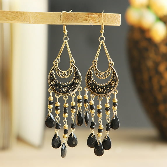 Eosunjian Women Earrings Ethnic Style Decorative Moon Shape Long-lasting Lady Earrings for Daily Wear White