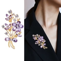 Eosunjian Women Elegant Bouquet Shape Brooch Shiny Rhinestones Inlaid Pin Suit Collar Shawl Scarf Badge Costume Accessories Purple