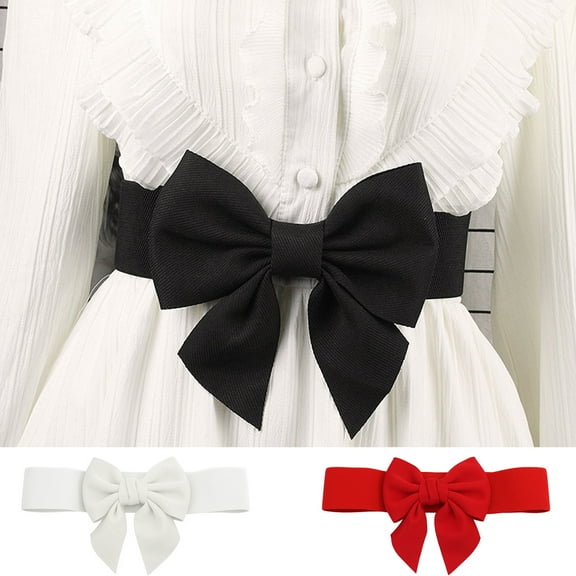 Eosunjian Women Elegant Large Bowknot Elastic Belt Dress Decorative Versatile Wide Belt Elastic Waistband Decoration Black