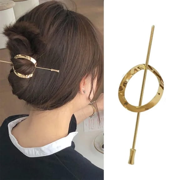 Eosunjian Women Hair Stick Stainless Alloy Polished Smooth Geometric Shape Hollow Out Retro Anti-slip Hair Bun Fixer Holder Hair Styling Tool
