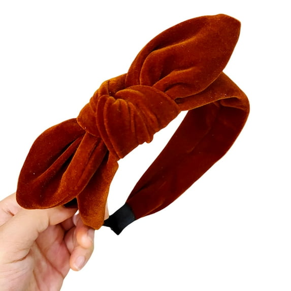Eosunjian Women Hairband Rabbit Ears Elegant Retro Velvet Wild Gift Headwear Solid Color Bowknot Ladies Hair Hoop Hair Accessories (Orange)