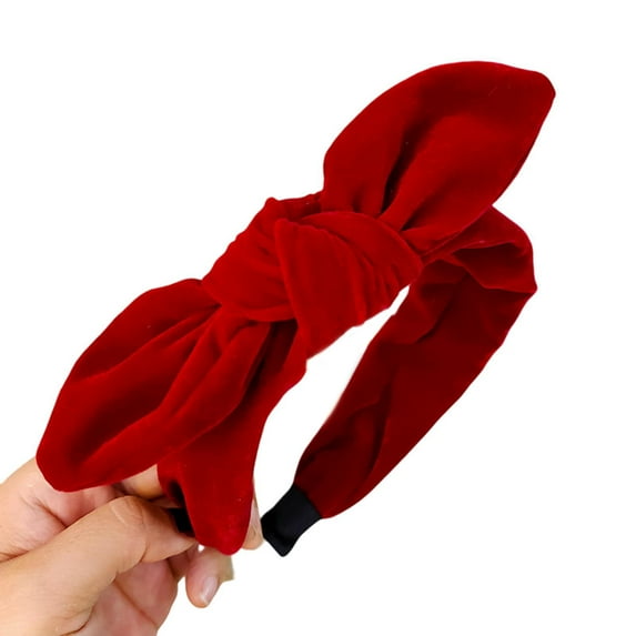Eosunjian Women Hairband Rabbit Ears Elegant Retro Velvet Wild Gift Headwear Solid Color Bowknot Ladies Hair Hoop Hair Accessories (Red)