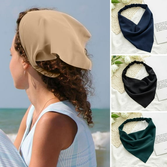 Eosunjian Women Head Scarf Vintage Triangle Anti-slip Solid Color Elastic Band Hair Decoration Bandanas Adjustable Pastoral Style Headband Hair Accessories