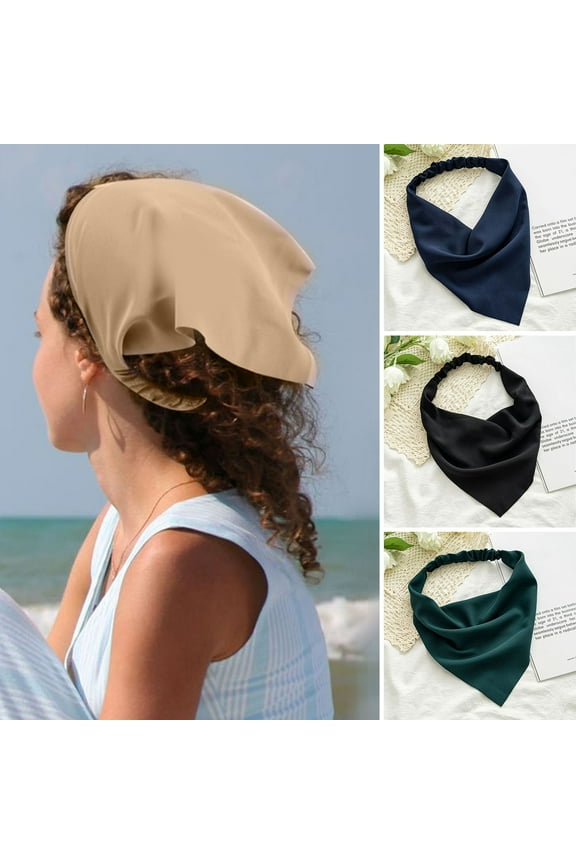 Women Head Scarf Vintage Triangle Anti-slip Solid Color Elastic Band Hair Decoration Bandanas Adjustable Pastoral Style Headband Hair Accessories