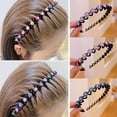 thumbnail image 1 of Eosunjian Women Headband Wave Rhinestones Headdress Korean Style Good Elasticity Hair Hoop for Dating, 1 of 13