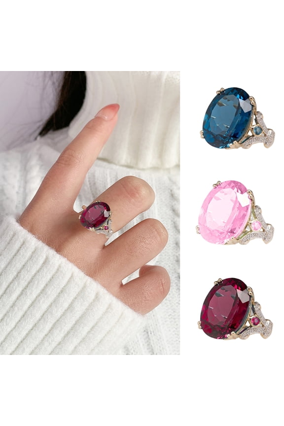 Women Ring Vintage Two-color Electroplating Geometric Shiny Bright Luster Decoration Jewelry Gift Goose Egg Cubic Zirconia Wedding Engagement Ring for Anniversary Blue US 6