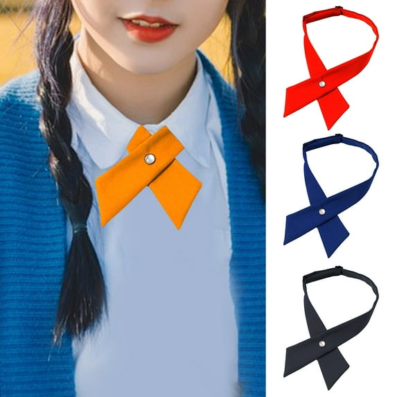 Eosunjian Women Shirt Tie Solid Color Design Easy Buckle Fastening Criss-Cross Design Neck Tie Graduation Work Uniforms Student Tie Navy Blue