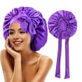 thumbnail image 1 of Eosunjian Women Shower Cap Sleeping Satin Bonnet Solid Color Adjustable Lace-up Bow Waterproof High Density Women Braids Curly Night Hat Beauty Parlor Cap Salon Hat Light Purple, 1 of 13