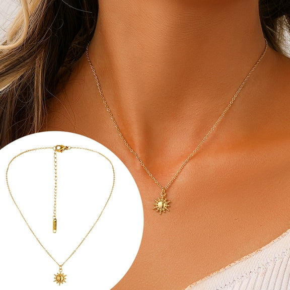Eosunjian Women Sun Pendant Necklace Stainless Steel Adjustable Extended Chain Charm Necklace Jewelry Accessories Golden