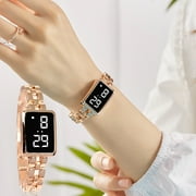 EOSUNJIAN Women Watch Square Dial Digital Display Touch Operation Single Folding Buckle Precise Time Decoration Exquisite Craftsmanship LED Digital Lady Watch Jewelry Accessory Rose Gold