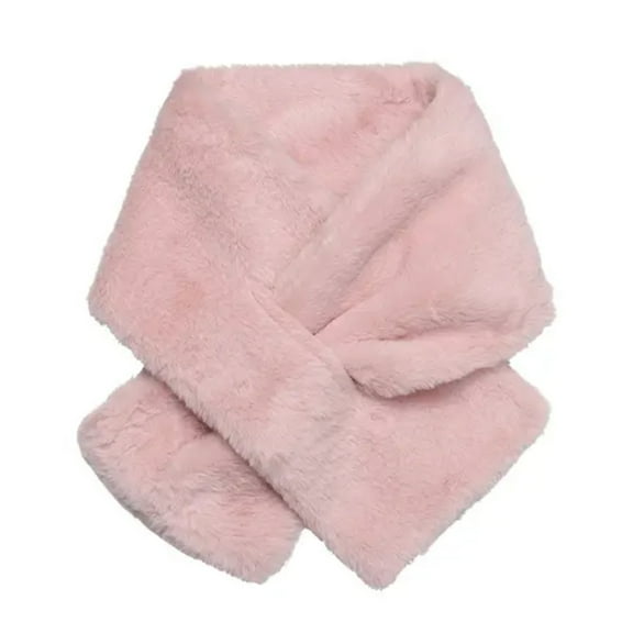 Eosunjian Women Winter Faux Rabbit Fur Cross Collar Solid Color Thickened Warm Scarf Plush Elegant Shawl Scarf Clothes Accessories (Pink)