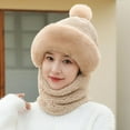 thumbnail image 1 of Eosunjian Women Winter Hat with Integrated Scarf Cold proof Front Cover Thick Plush Warm Full Outdoor Cycling Travel Cold Weather Cap Coffee, 1 of 13