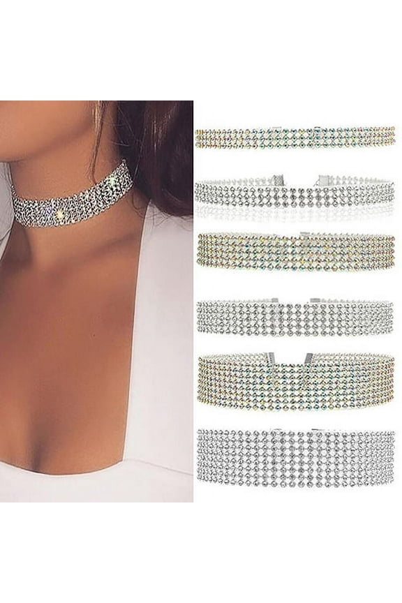 Women\'s Fashion Full Rhinestones Sparkling Choker Short Collar Necklace Jewelry