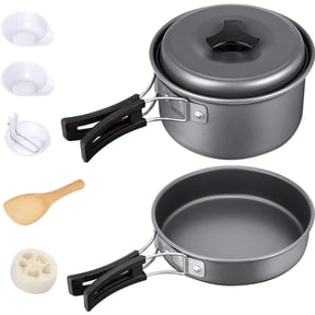 Eotvia 9pcs Camping Cookware Set, Aluminum Camping Cookware Kit With Non-stick Pan Pot, Folding Camping Cooking Set With Spoons Bowls Loofah Storage Bag For Camping Backpacking Outdoor Cooking Picnic