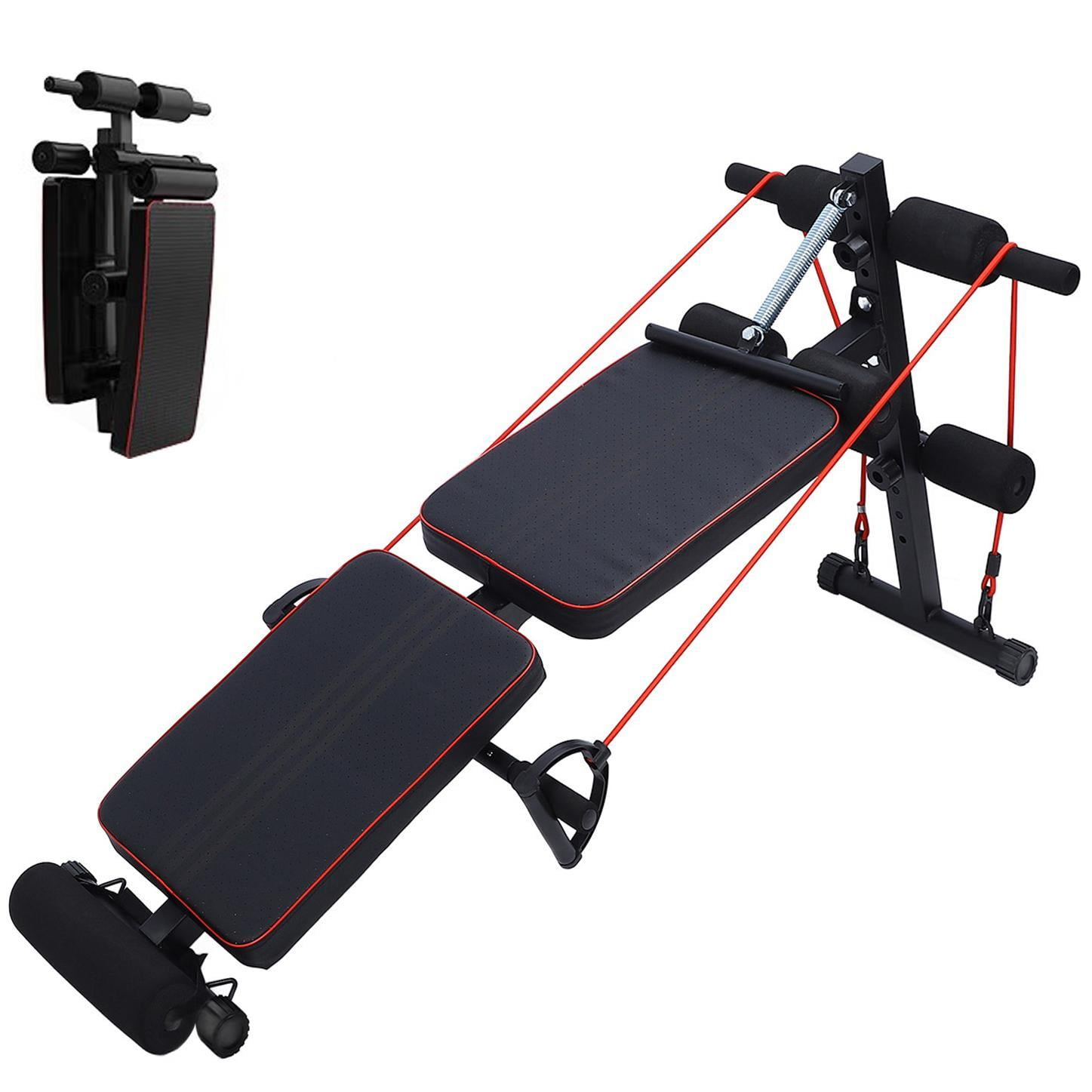 Eotvia Adjustable Weight Bench Sit up Bench with Resistance Bands Sturdy Durable Folding Weight Bench Fitness Bench Workout Bench for Home Gym Sit up Board Curved Decline Bench Max Holds 300 lbs