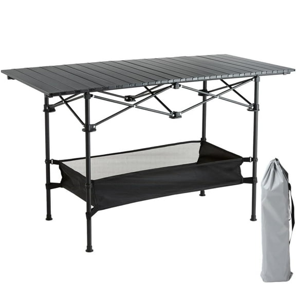 Eotvia Camping Table With Carry Bag, Folding Camping Table With Storage, Carbon Steel Roll Up Table With Adjustable Height, Portable Picnic Table For Outdoor Camping Travel Backyard BBQ Patio Beach