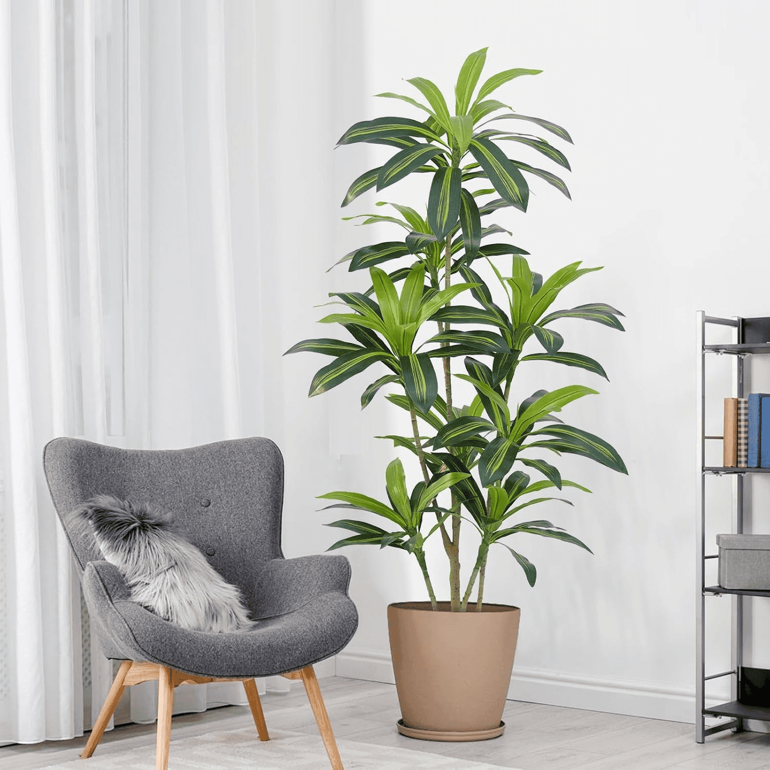 Artificial Plants, 5ft Dracaena Tree In Black Plastic Pot, Faux Plants Indoor Outdoor Decor, Silk Plants For Home Decor Office Porch Patio Perfect Housewarming Gift
