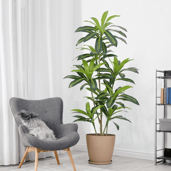 Artificial Plants, 5ft Dracaena Tree In Black Plastic Pot, Faux Plants Indoor Outdoor Decor, Silk Plants For Home Decor Office Porch Patio Perfect Housewarming Gift