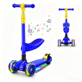Eotvia Kids Scooter with LED Lighted Wheels, 3 Adjustable Handlebar Foldable Seat, Sit or Stand Ride, Lean-to-Steer & Deck, Scooters for Kids 3-5,Blue