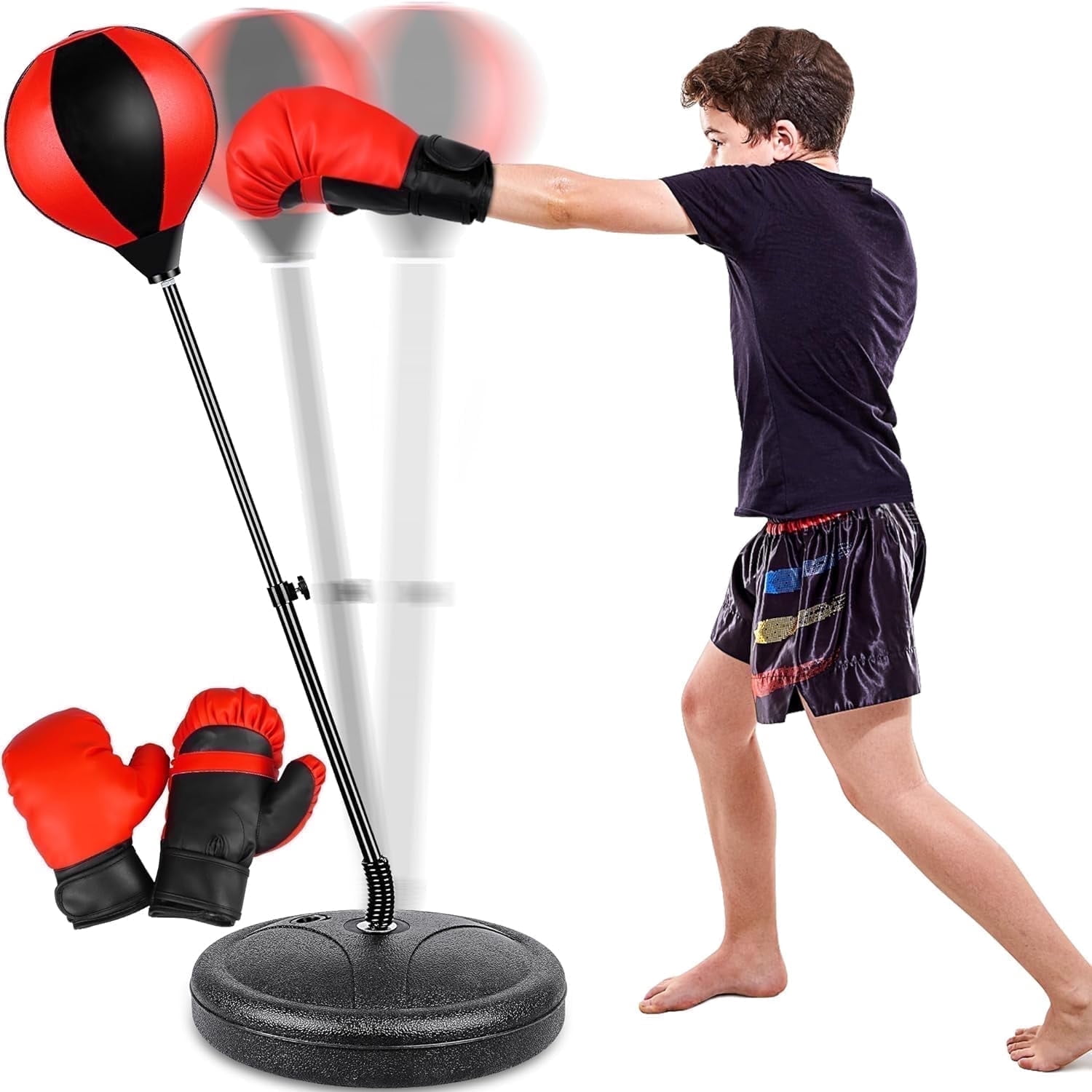 EOTVIA Punching Bag for Kids, Freestanding Boxing Set with Junior Gloves, 41 Inch Height Adjustable Punching Bag with Stand, Sport Game Toys for Boys Girls 3-10 Years Perfect for Exercise and Fitness
