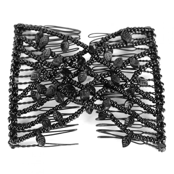 Eotvia Women's Hair Accessory Leaves Beads Double Hair Comb Clip Stretchy Hairpin