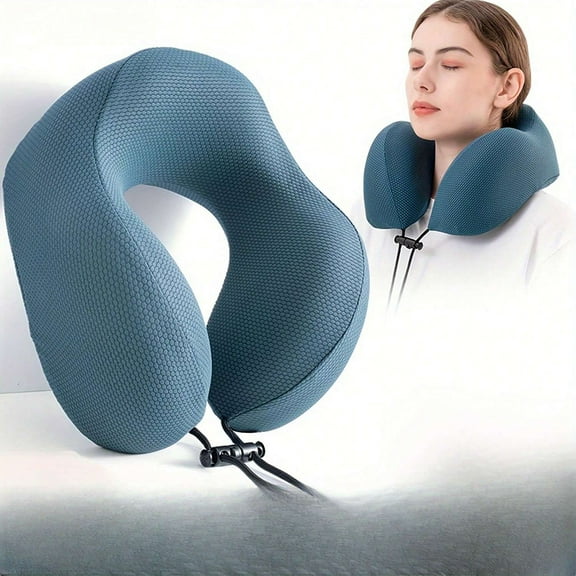 Eoumupi Adjustable Memory Foam Travel Neck Pillow with Cooling Removable Cover,Blue,1 Count