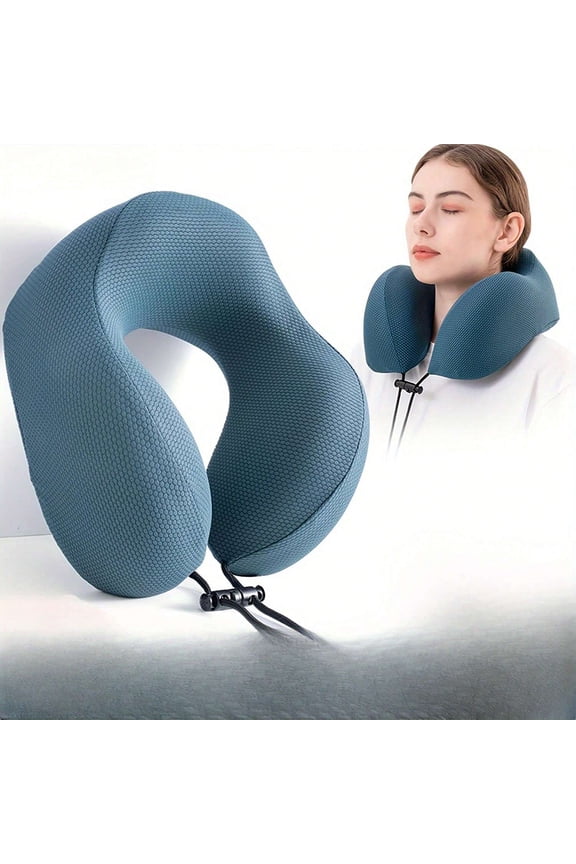 Adjustable Memory Foam Travel Neck Pillow with Cooling Removable Cover,Blue,1 Count