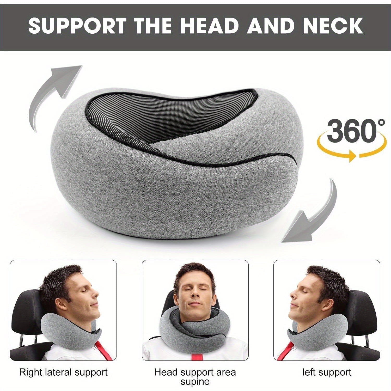 Eoumupi Memory Foam Gray Travel Pillow, Adult Neck Support Pillow,Removable Cover,1 Pack,360g