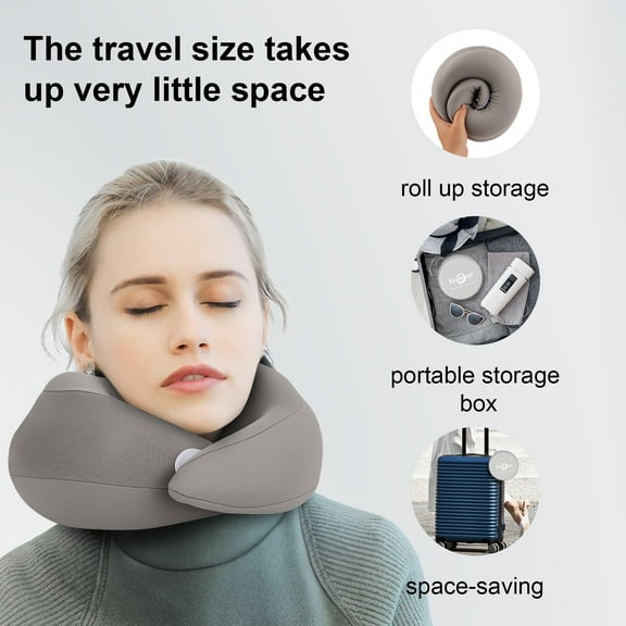Eoumupi Neck Support Memory Foam Travel Neck Pillow, Gray, 1 Count