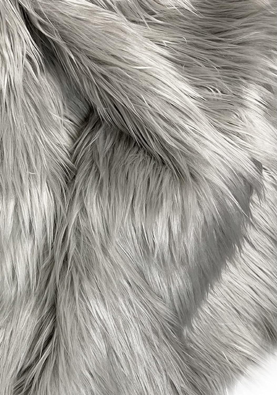 Eovea - Shaggy Faux Fur Fabric - 15"X15" Square Patch - DIY Craft Supply, Hobby, Costume, Decoration (15"X15", Silver)
