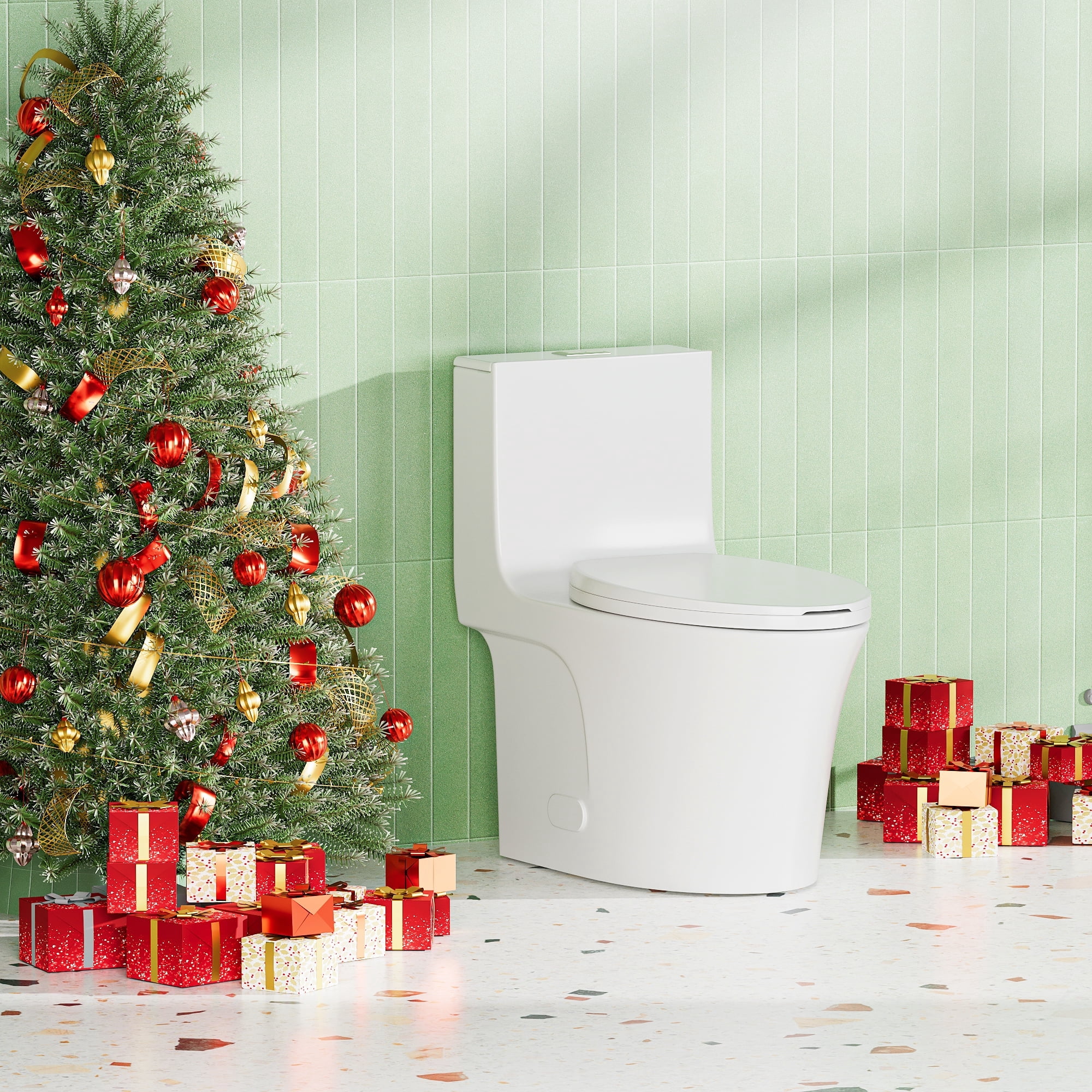 Eowynic 1-Piece Toilet, 1.10/1.60 GPF Dual Flush Toilet with Soft Closing Seat, Elongated Comfort