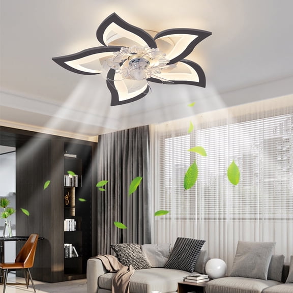 Eowynic 27 Inch Modern Bladeless Ceiling Fan Remote Control, Flush Mount Chandelier, DC Motor, 6 Speed