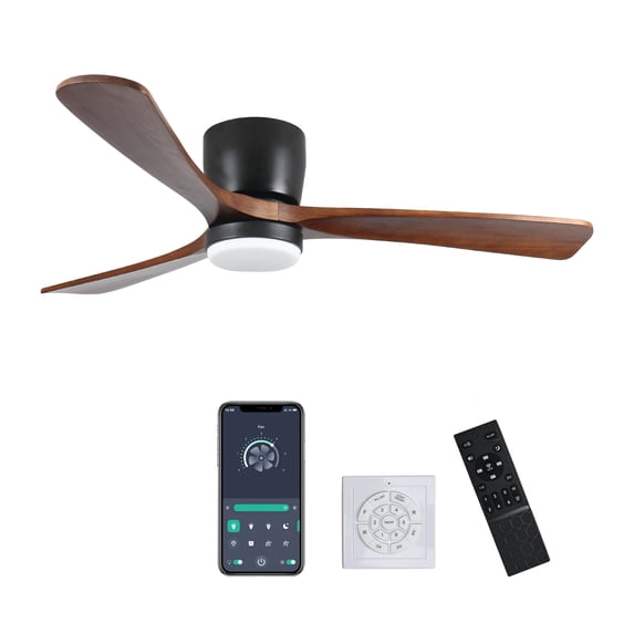 Eowynic 42-Inch Flush Mount Farmhouse Chandelier Ceiling Fan with Integrated LED Lights and Remote