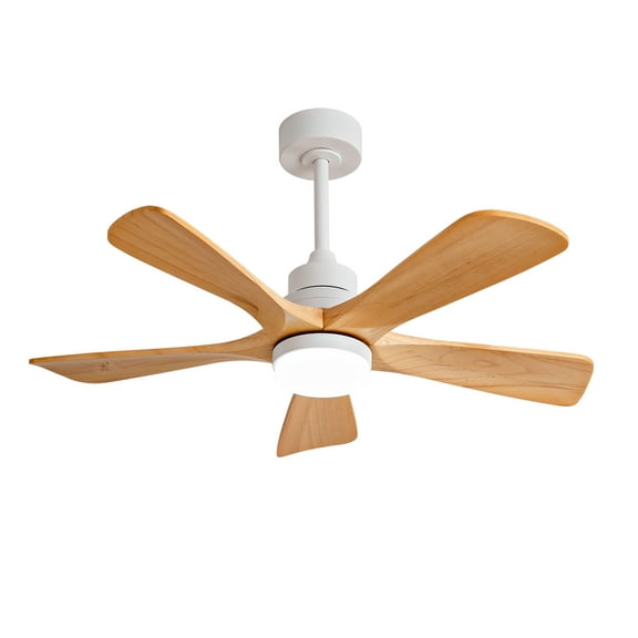 Eowynic 42 Inch Modern White Ceiling Fans With Lights and Remote, 5 Solid Wood Blades, Reversible DC Motor